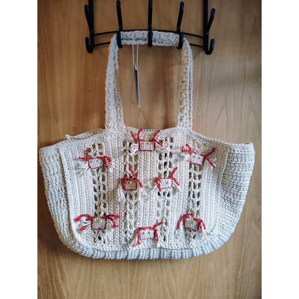 Large Crocheted Tote Bag Carry All With Crabs Beach, Baby, Travel Made India NWT